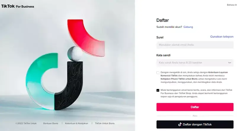 cara daftar tiktok ads