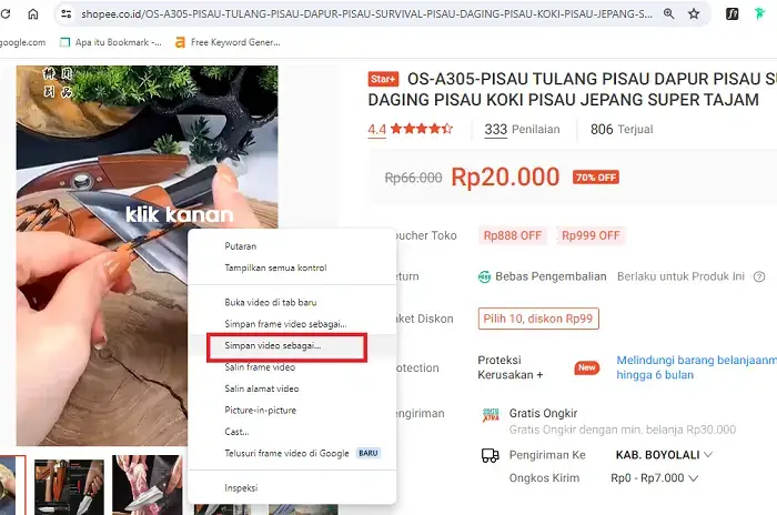 cara download video shopee