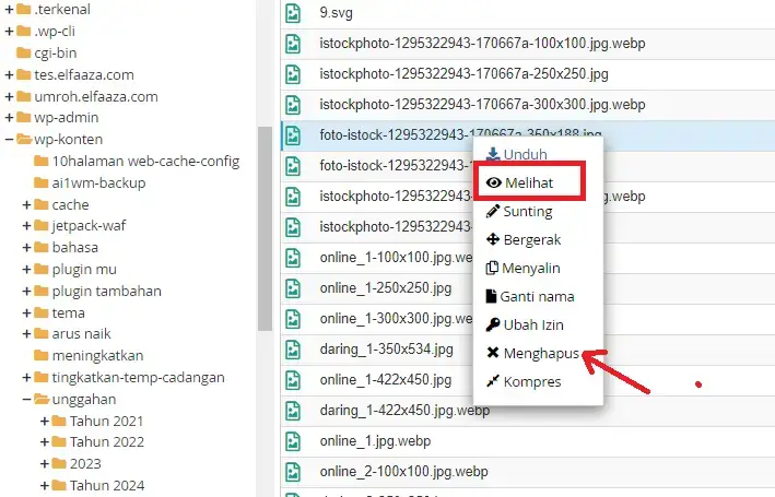 cara hapus image di cpanel
