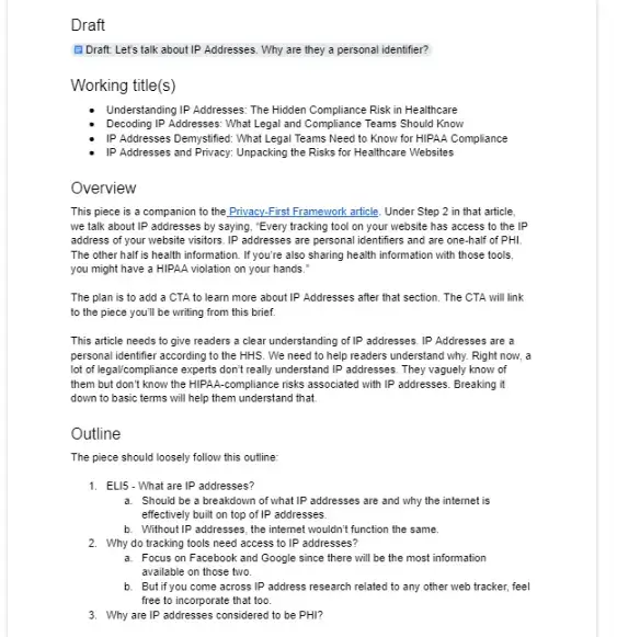 template content brief