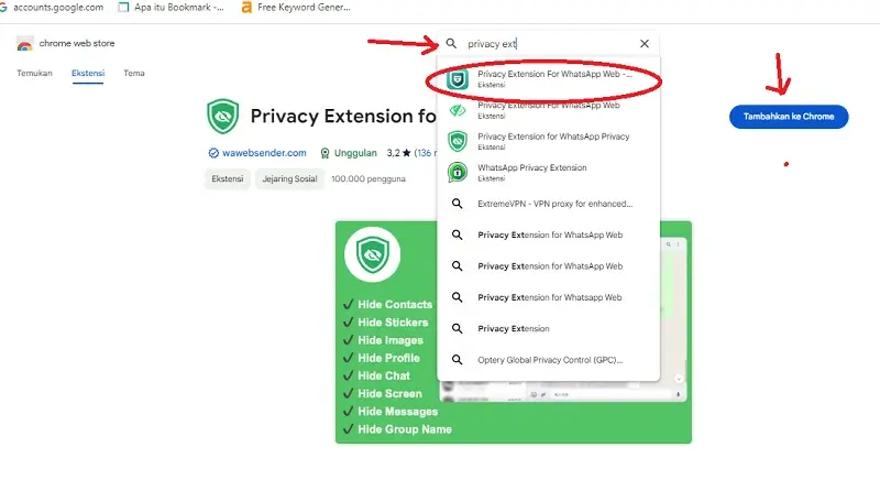 Privacy Extension for Whatsapp Web